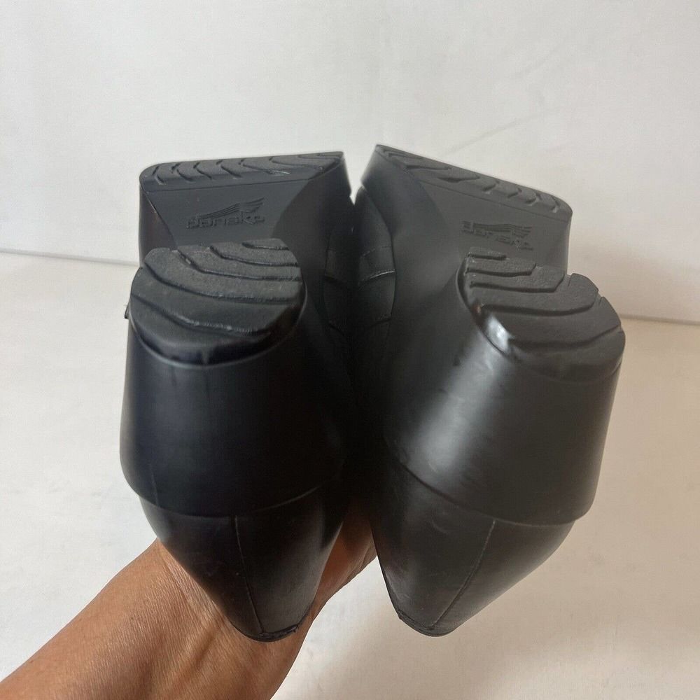 Dansko Black Leather Block Mid Heel Women's Shoes EU 39 US 8.5-9 Slip On Clogs - Picture 10 of 13